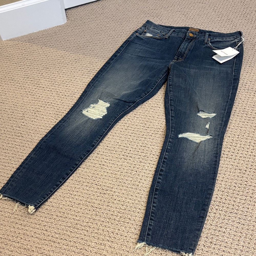 MOTHER Dark Blue Distressed Ankle Jeans